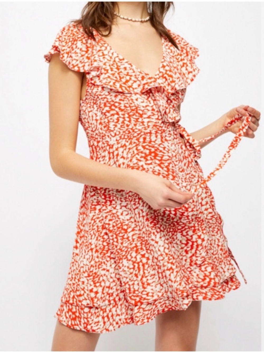 Free People Orange and White Floral Ruffle Mini Dress